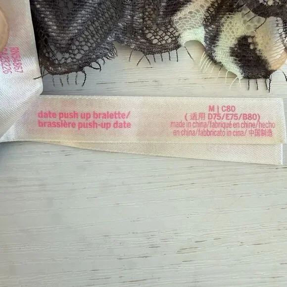 Victorias Secret PINK Date Push Up Bralette Size Medium Gray Floral Lace - Picture 7 of 11